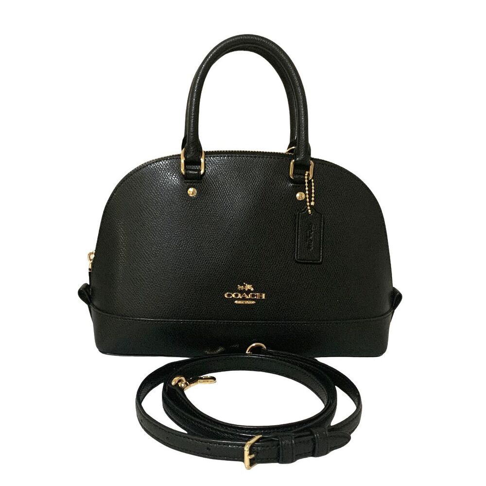 COACH Black Leather Satchel Crossbody Bag Gold Hardware Rolled Double Handle